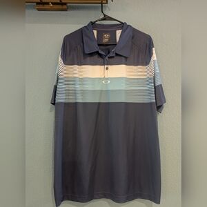 Oakley Men's Polo Shirt in Navy and Light Blue Stripes